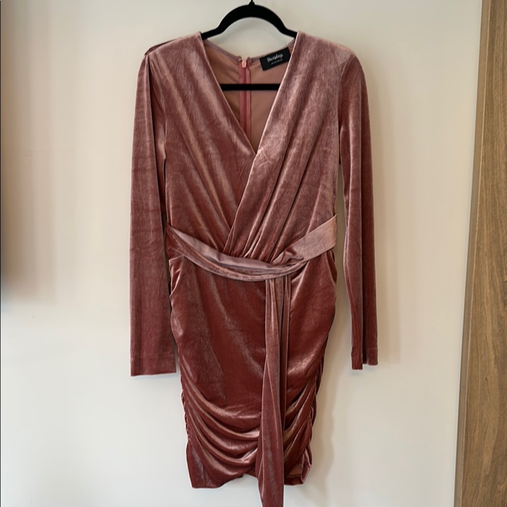Velvet rose pink cocktail evening dress